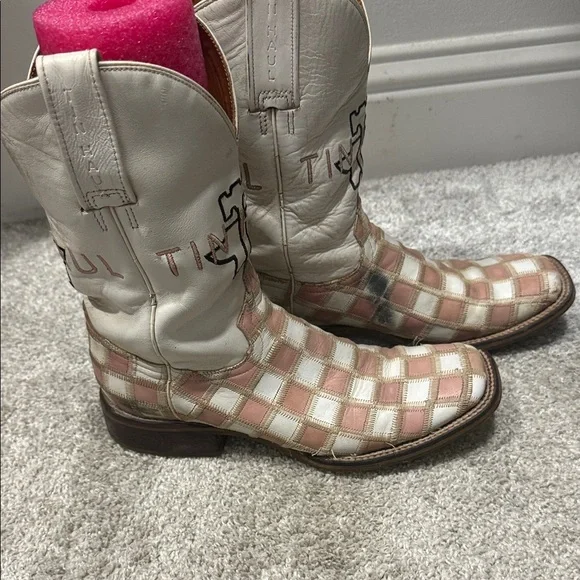 Tin Haul Pink & white checkered boots
